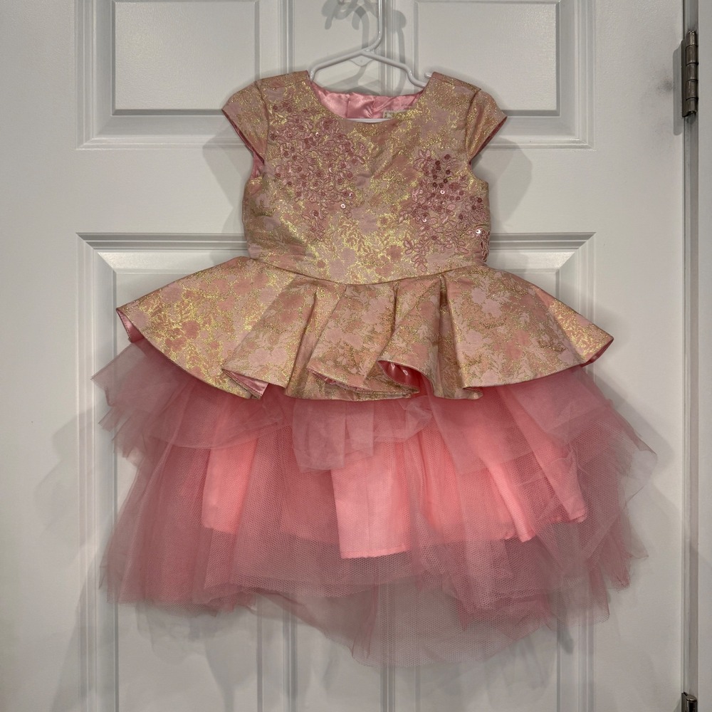 Disney Princess Aurora Brocade Dress Girls Size 3 Pink Gold Sparkle Fairy Tale